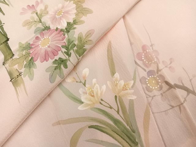平和屋着物●長襦袢 無双仕立て 手描き 草花文 正絹 逸品 未使用 AABK3194ph