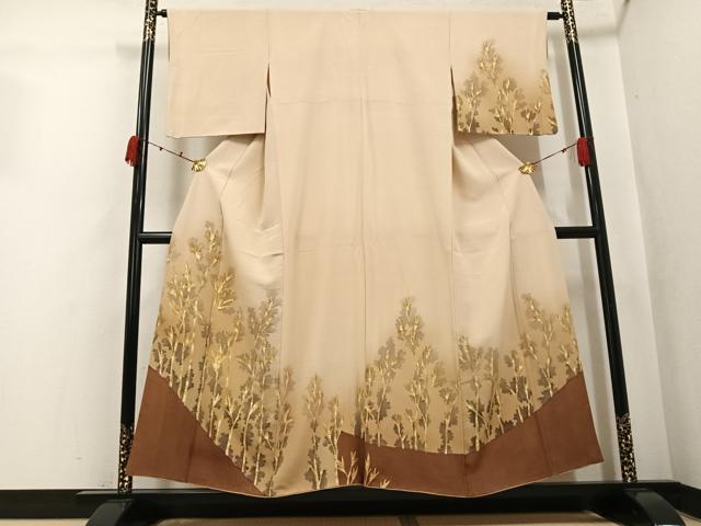平和屋着物●訪問着 枝葉文 暈し染め 金彩 正絹 逸品 AABK3199ph