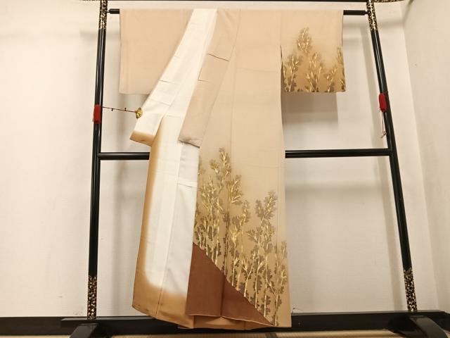 平和屋着物●訪問着 枝葉文 暈し染め 金彩 正絹 逸品 AABK3199ph