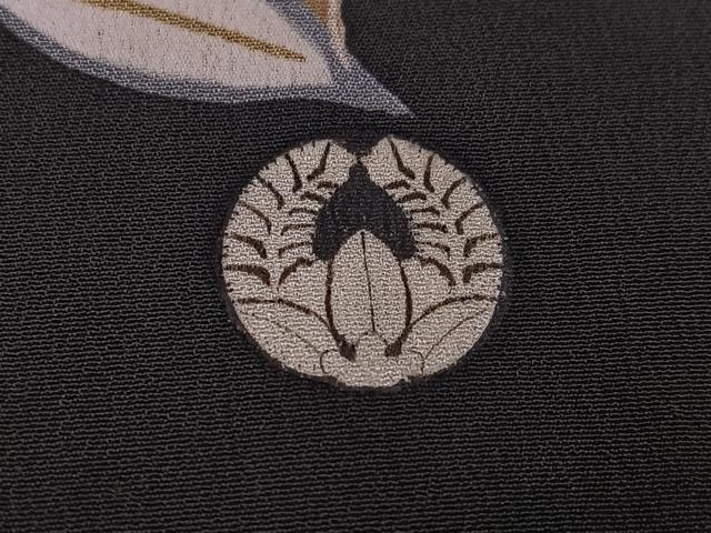 平和屋本店●アンティーク 大正ロマン 振袖 駒刺繍 飛鶴草花宝船 黒地 金彩 正絹 逸品 AABK3209ph