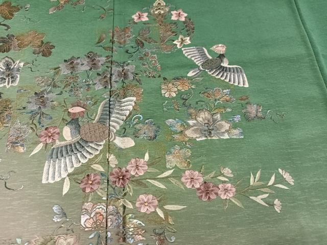 平和屋着物●訪問着 刺繍 更紗花鳥舞蝶文 暈し染め 金彩 正絹 逸品 AABK3213ph