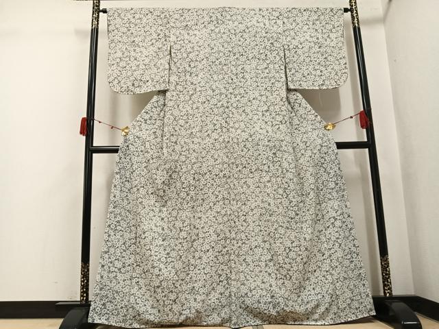 平和屋着物●上質な小紋 草花文 黒地 正絹 逸品 未使用 AABK3216ph