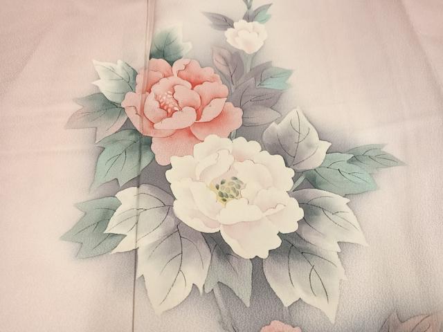 平和屋着物●訪問着 手描き 草花文 暈し染め 正絹 逸品 AABK3219ph