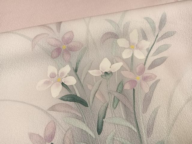 平和屋着物●訪問着 手描き 草花文 暈し染め 正絹 逸品 AABK3219ph