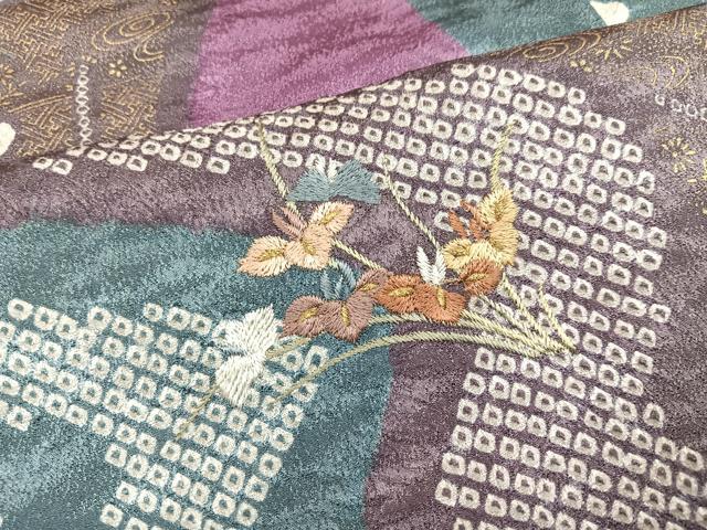 平和屋着物●訪問着 絞り 刺繍 草花文 金彩 正絹 逸品 AABK3221ph