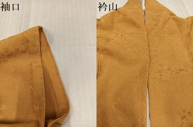 平和屋着物●上質な色無地 草花地紋 黄朽葉色 正絹 逸品 AABK3222ph