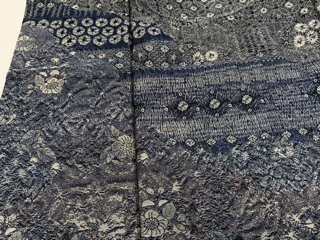 平和屋着物●お召 訪問着 辻が花 藍 正絹 逸品 AABK3226ph