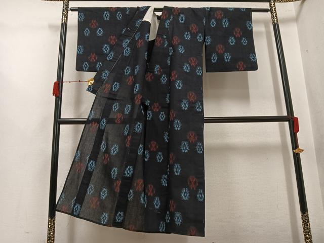 平和屋着物●久留米絣 単衣 琉球絣文様 綿 逸品 AABK3229ph