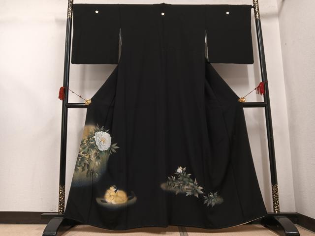 平和屋着物●豪華黒留袖 作家物 洛峯 手描き 猫 草花 暈し染め 金彩 正絹 逸品 AABK3230ph