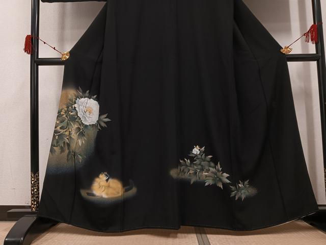 平和屋着物●豪華黒留袖 作家物 洛峯 手描き 猫 草花 暈し染め 金彩 正絹 逸品 AABK3230ph