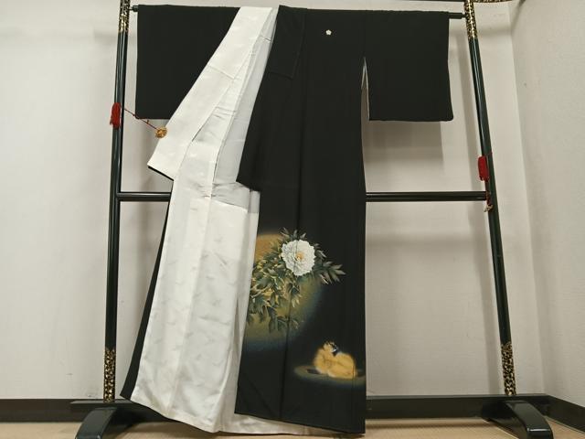 平和屋着物●豪華黒留袖 作家物 洛峯 手描き 猫 草花 暈し染め 金彩 正絹 逸品 AABK3230ph