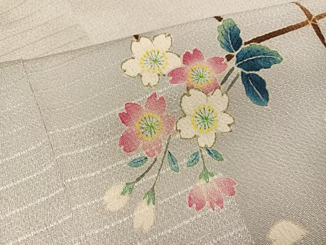 平和屋着物●訪問着 草花文 鬼しぼ縮緬 正絹 逸品 AABK3234ph