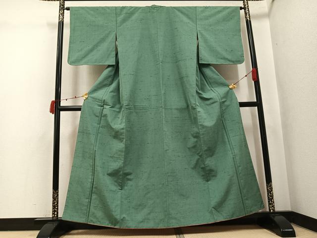 平和屋着物●上質な紬 色無地 老竹色 正絹 逸品 AABK3238ph