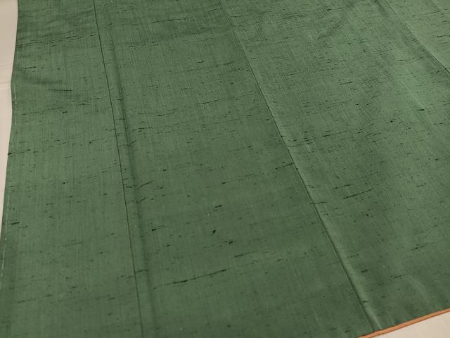 平和屋着物●上質な紬 色無地 老竹色 正絹 逸品 AABK3238ph