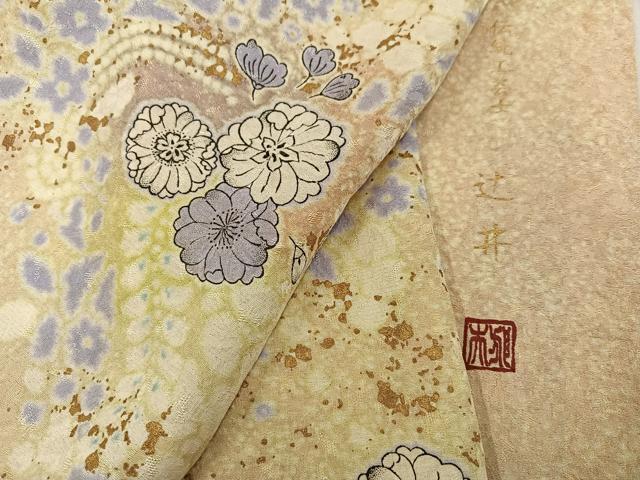 平和屋着物●伝統工芸士 辻井 小紋 辻が花 金彩 銀通し地 正絹 逸品 AABK3243ph