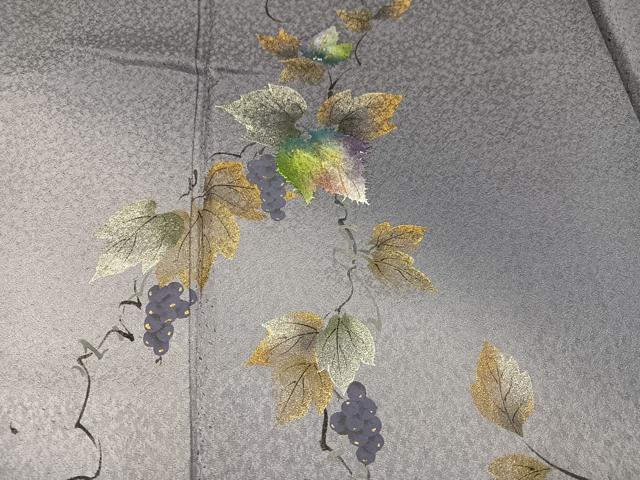 平和屋着物●訪問着 手描き 葡萄蔦の葉文 暈し染め 金銀彩 さが美扱い 正絹 逸品 未使用 AABK3247ph