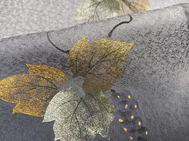 平和屋着物●訪問着 手描き 葡萄蔦の葉文 暈し染め 金銀彩 さが美扱い 正絹 逸品 未使用 AABK3247ph