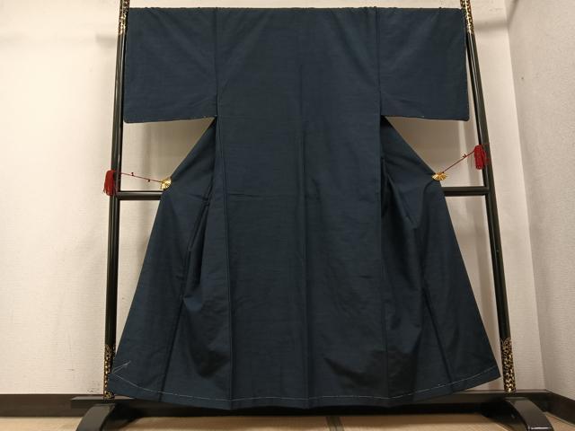 平和屋着物●男性 紬 色無地 鉄御納戸色 正絹 逸品 AABK3255ph