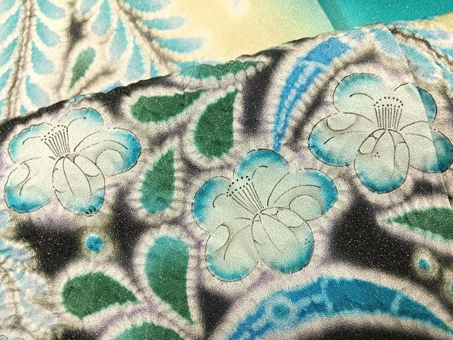 平和屋着物●豪華振袖 辻が花 絞り 暈し染め 銀通し地 正絹 逸品 AABK3258ph