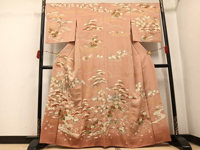 平和屋着物●訪問着 駒刺繍 流水草花文 暈し染め 金彩 正絹 逸品 AABK3263ph