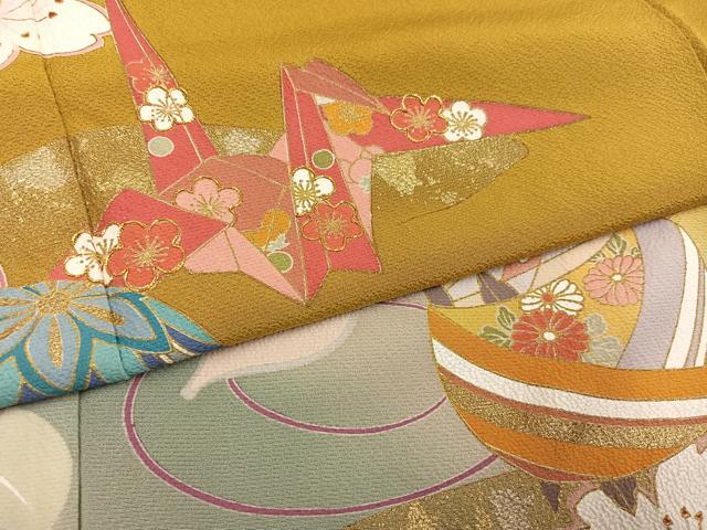 平和屋着物●豪華振袖 駒刺繍 折り鶴 糸巻花文 暈し染め 金彩 正絹 逸品 AABK3265ph