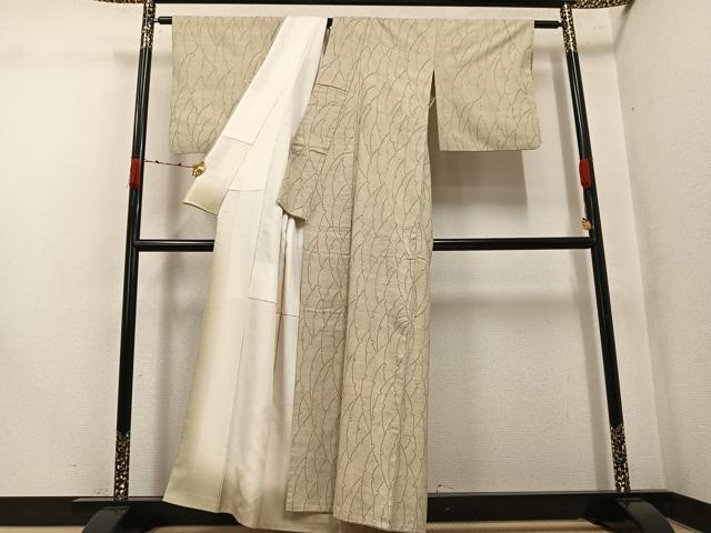 平和屋着物●上質な紬 刺繍 刺し子 雪輪文 正絹 逸品 AABK3288ph