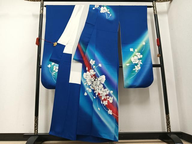平和屋着物●絵本作家 永田萌 振袖 女人花文 暈し染め ラメ 正絹 逸品 AABK3290ph