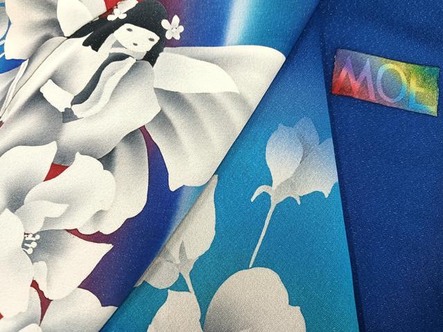 平和屋着物●絵本作家 永田萌 振袖 女人花文 暈し染め ラメ 正絹 逸品 AABK3290ph