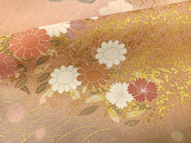平和屋着物●訪問着 駒刺繍 扇面草花文 暈し染め 金彩 正絹 逸品 AABK3309ph