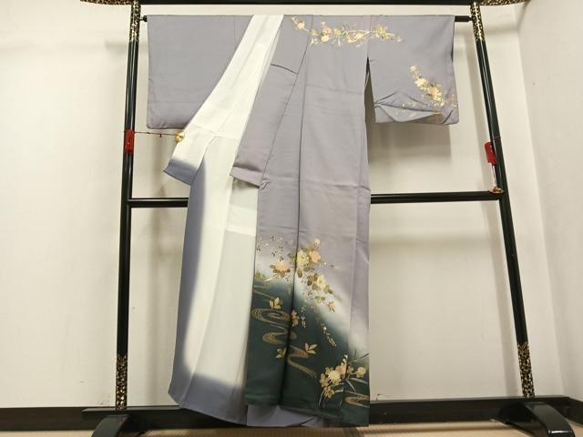 平和屋着物●訪問着 螺鈿 流水草花文 暈し染め 金彩 正絹 逸品 AABK3314ph