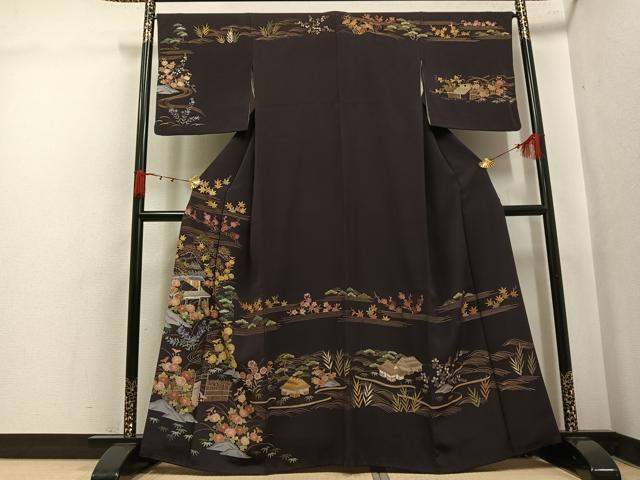 平和屋着物○訪問着 竹屋町刺繍 風景草花文 金彩 正絹 逸品 AABK3317ph