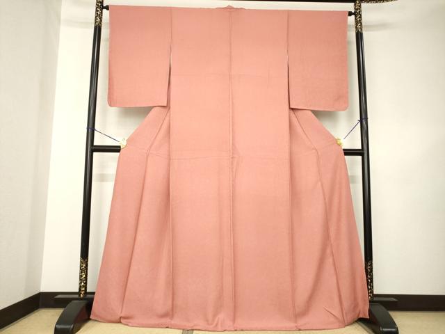 平和屋着物●上質な色無地 箔散らし地紋 真赭色 正絹 逸品 AABK3323ck