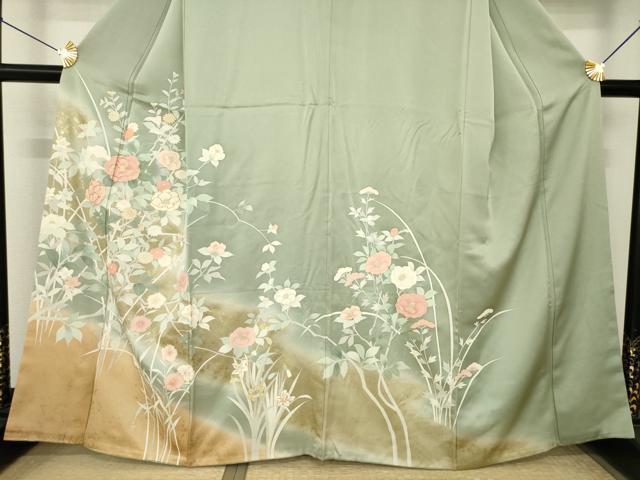 平和屋着物●訪問着 駒刺繍 草花文 暈し染め 金彩 正絹 逸品 AABK3326ck