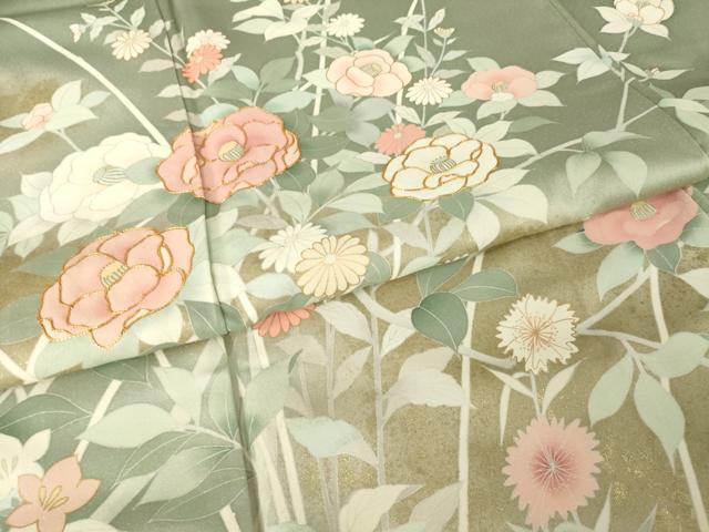 平和屋着物●訪問着 駒刺繍 草花文 暈し染め 金彩 正絹 逸品 AABK3326ck
