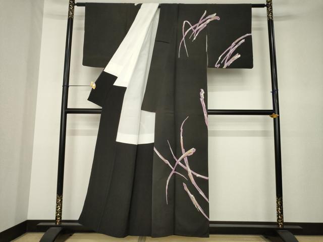 平和屋着物●訪問着 幾何学文様 黒地 金彩 正絹 逸品 AABK3327ck