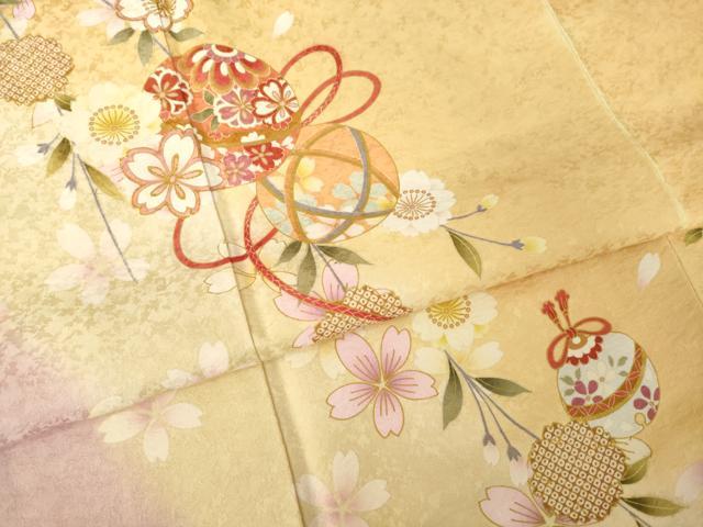 平和屋着物●豪華振袖 花毬文 暈し染め 正絹 逸品 AABK3337ck