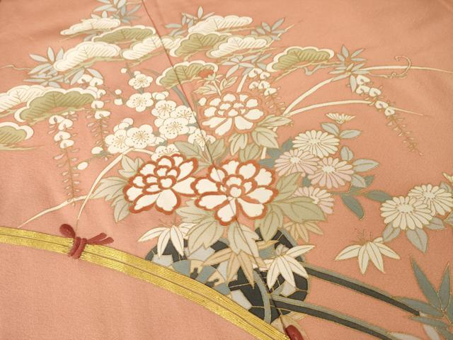 平和屋着物●訪問着 駒刺繍 花車文 暈し染め 金彩 反端付き 正絹 逸品 AABK3341ck