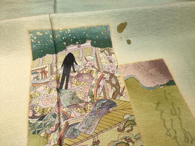 平和屋着物●訪問着 短冊女人文 暈し染め 金彩 正絹 逸品 AABK3343ck