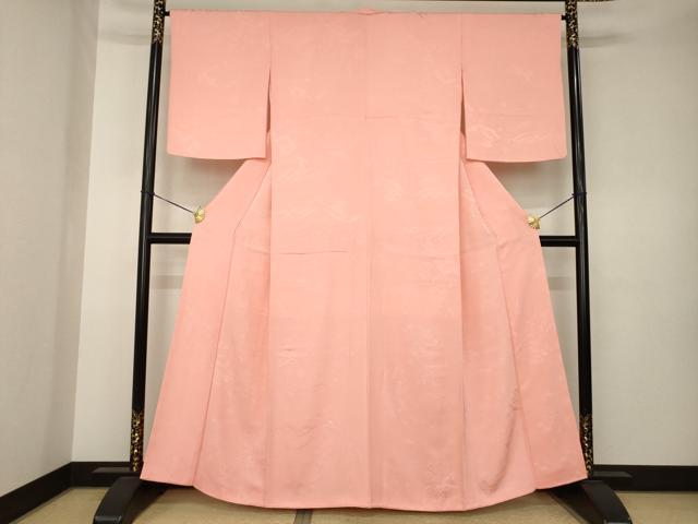 平和屋着物●上質な色無地 風景地紋 紅梅色 正絹 逸品 AABK3344ck