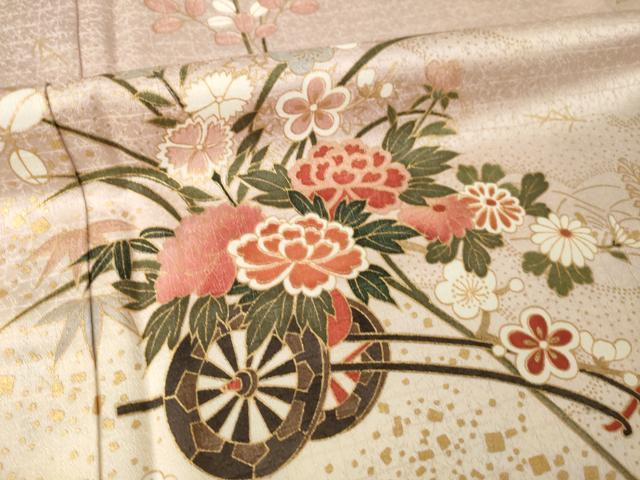 平和屋着物●訪問着 花車文 金彩 ロング丈 正絹 逸品 AABK3345ck