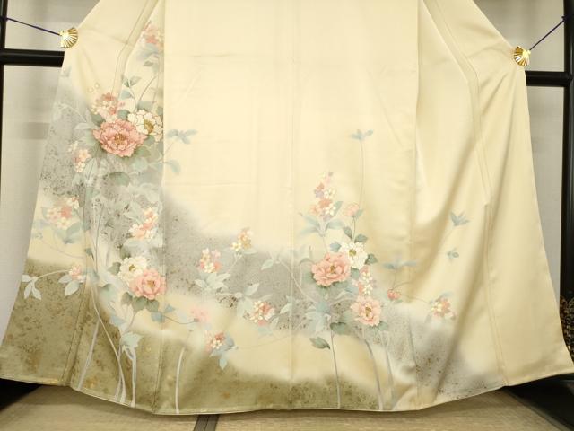 平和屋着物●訪問着 駒刺繍 枝花文 暈し染め 金彩 正絹 逸品 AABK3361ck