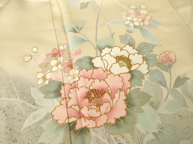 平和屋着物●訪問着 駒刺繍 枝花文 暈し染め 金彩 正絹 逸品 AABK3361ck