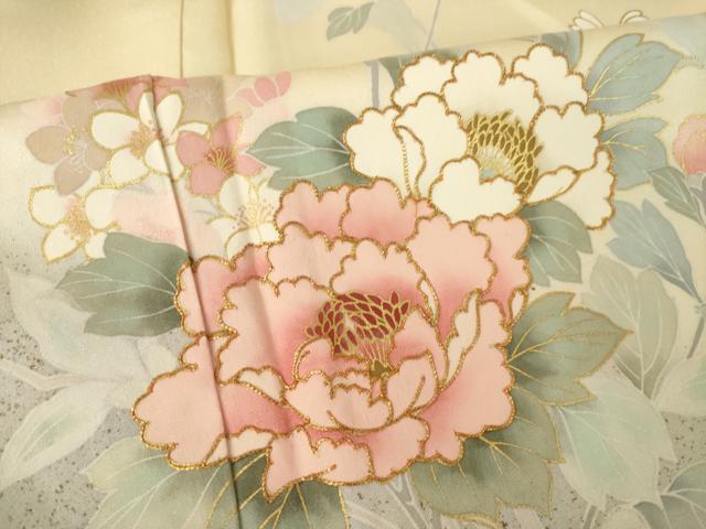 平和屋着物●訪問着 駒刺繍 枝花文 暈し染め 金彩 正絹 逸品 AABK3361ck