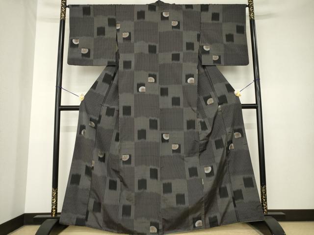 平和屋着物●上質な紬 番傘 黒地 胴抜き仕立て 正絹 逸品 AABK3365ck