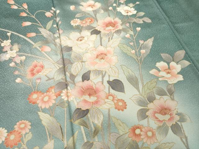 平和屋着物●訪問着 中国三大刺繍 相良刺繍 草花文 暈し染め 金彩 正絹 逸品 AABK3367ck