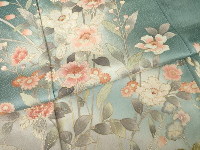 平和屋着物●訪問着 中国三大刺繍 相良刺繍 草花文 暈し染め 金彩 正絹 逸品 AABK3367ck