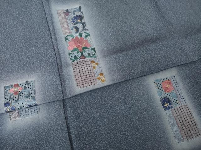 平和屋着物●伝統工芸士 山本富男 訪問着 総刺繍 中国三大刺繍 スワトウ刺繍 汕頭刺繍 短冊更紗花文 正絹 逸品 AABK3369ck