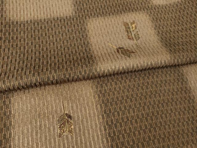 平和屋着物●上質な小紋 市松矢羽根文 金彩 反端付き 正絹 逸品 AABK3371ck