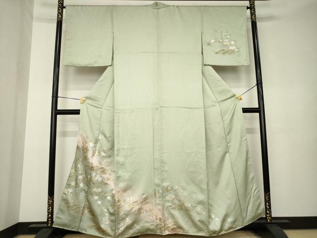 平和屋着物●訪問着 草花文 青海波 暈し染め 金銀彩 正絹 逸品 AABK3375ck