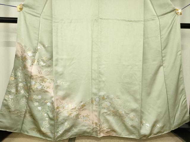 平和屋着物●訪問着 草花文 青海波 暈し染め 金銀彩 正絹 逸品 AABK3375ck